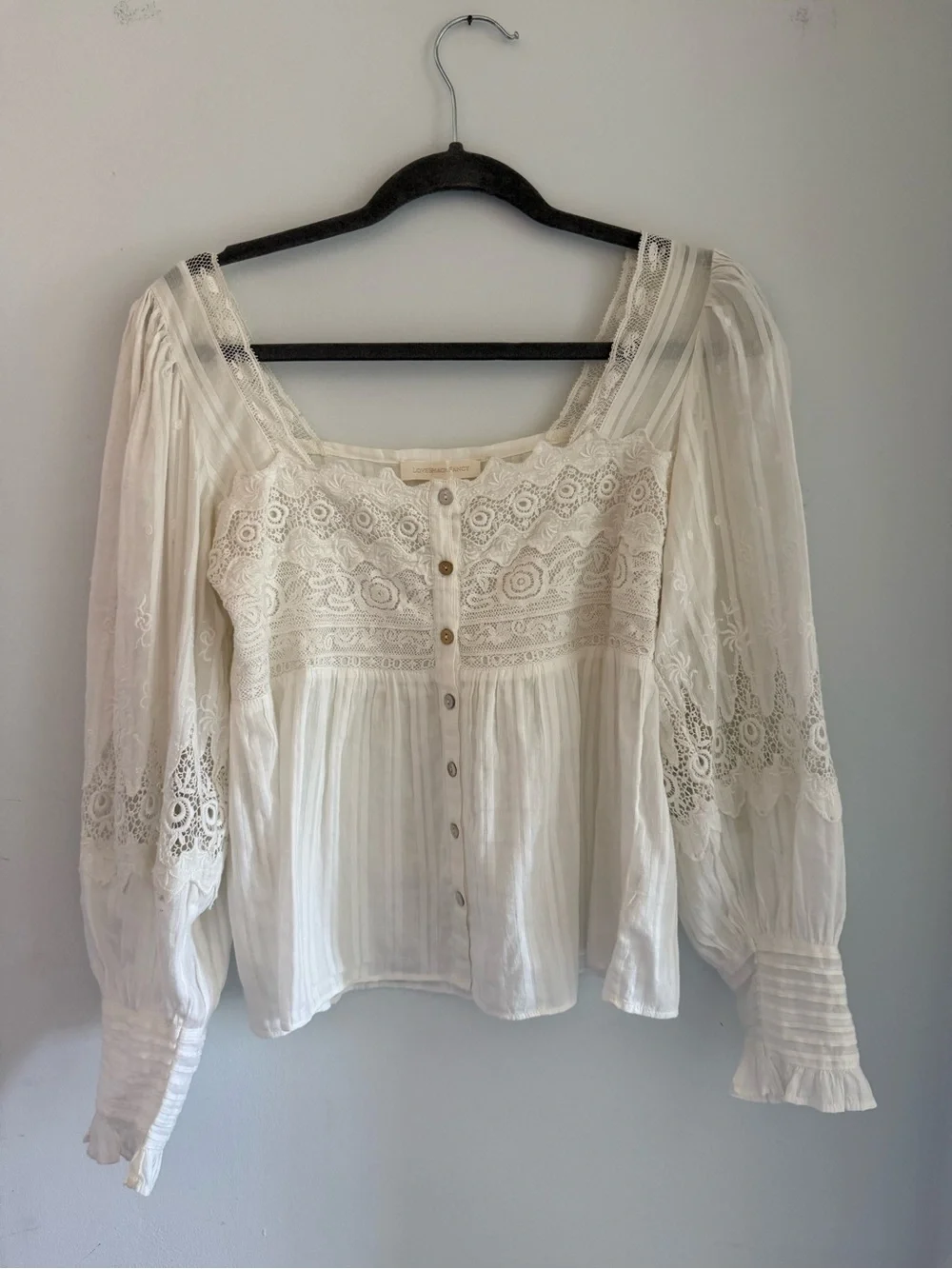 LoveShackFancy Ivory Lace Peasant Blouse - Picture 1 of 5